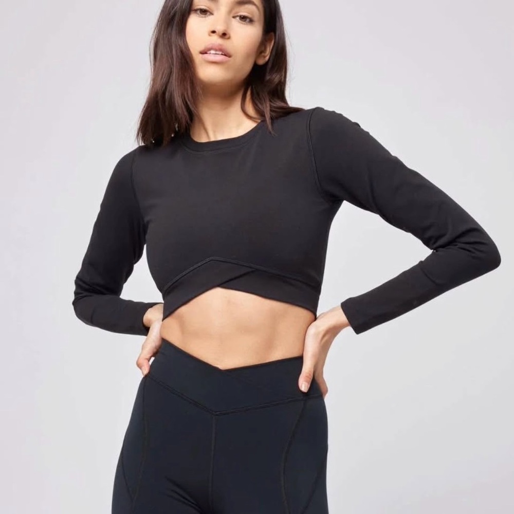 L*Space Black Long Sleeve Asymmetrical Crop Top